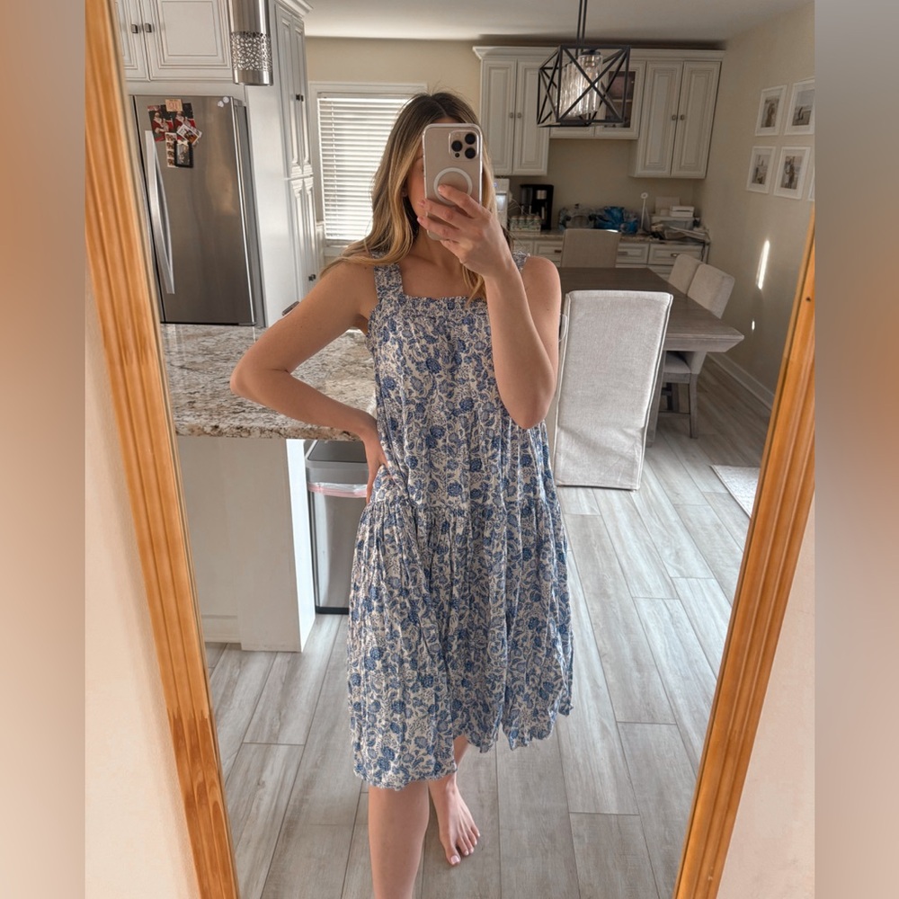 Old Navy Blue Floral Smocked Strap Midi Dress Size Large